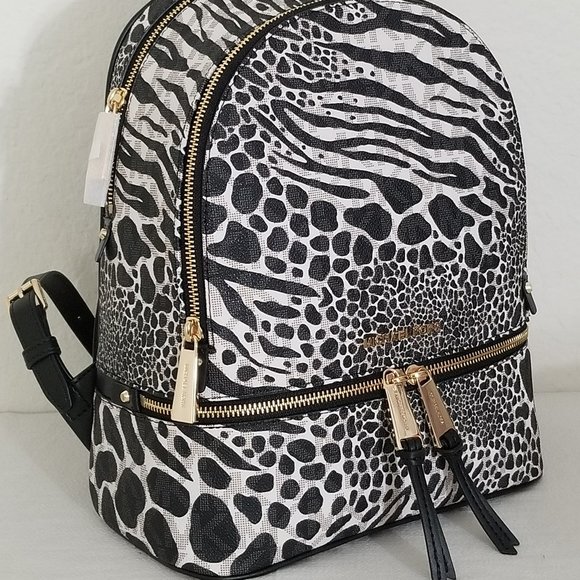 Michael Kors Bags Michael Kors Rhea Zip Medium Backpack Black White